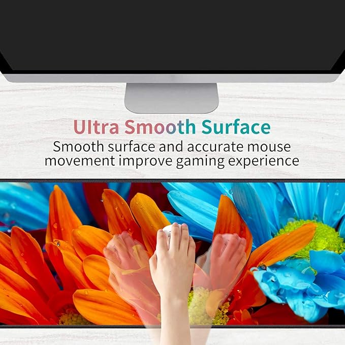Desk Pad Mat Gaming Mouse Pads with Coasters Set, Stitched Edges Design Mouse Pad XXL Large Mouse Pad for Laptop Computers Daisy Flowers Bloom Colorful Petals Desk Writing Mat for Office & Home