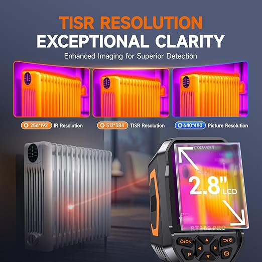 FOXWELL RT280 PRO Thermal Camera 640x480 Imaging Resolution, Dual-Camera Thermal Imaging Camera with 2MP Visual Camera, 512x384 TISR Resolution, Infrared Cameras with Laser, PC Analysis