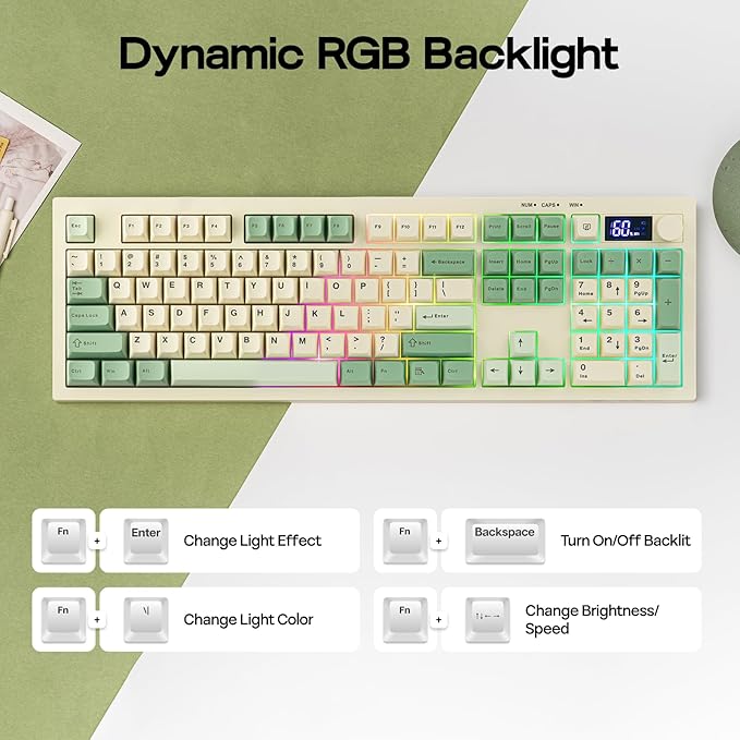 EPOMAKER Aula S102 PRO Membrane Gaming Keyboard with TFT Screen, Volume Knob & Number Pad, BT/2.4G/USB, RGB Backlit, Creamy Silicone Structure, Silent Keyboard for PC Game/Office (Yellow)