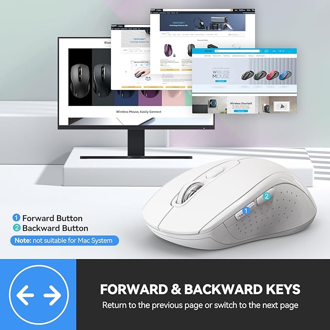 TECKNET Bluetooth Mouse, 4000DPI Wireless Mice for Laptop 2-in-1(BT 5.0/3.0+2.4Ghz) Computer Portable PC Mouse Wireless with USB Receiver for Mac (USB-A+Bluetooth, White)