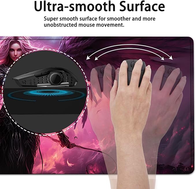 Large Mouse Pad, 31.5 x 11.8in Extended Gaming Mouse Pad with Stitched Edges, XXL Mousepad Protector Non Slip Rubber Base for Office and Home Writing Mat, Anime Warrior Women Pattern Black Desk Mat
