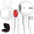 USB C Headphones Wired Type C Earphones for Samsung/Galaxy S26 S25 S24 Plus S23 S22 S21 S20 Ultra Magnetic Corded Earbuds for iPhone 15 Pro Max 16 16e 17 17e Air for Apple/Android Ear Buds White/Red