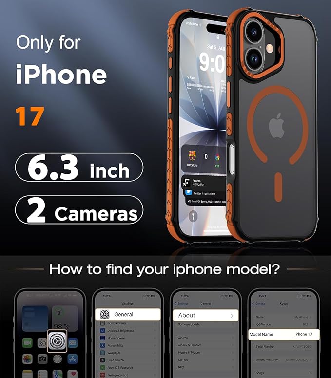 DEERLAMN Strong Magnetic Case for iPhone 17 6.3-Inch,[Compatible with Magsafe][Military Grade Drop Protection] Translucent Matte Shockproof Protective Phone Cover-Frosted Orange
