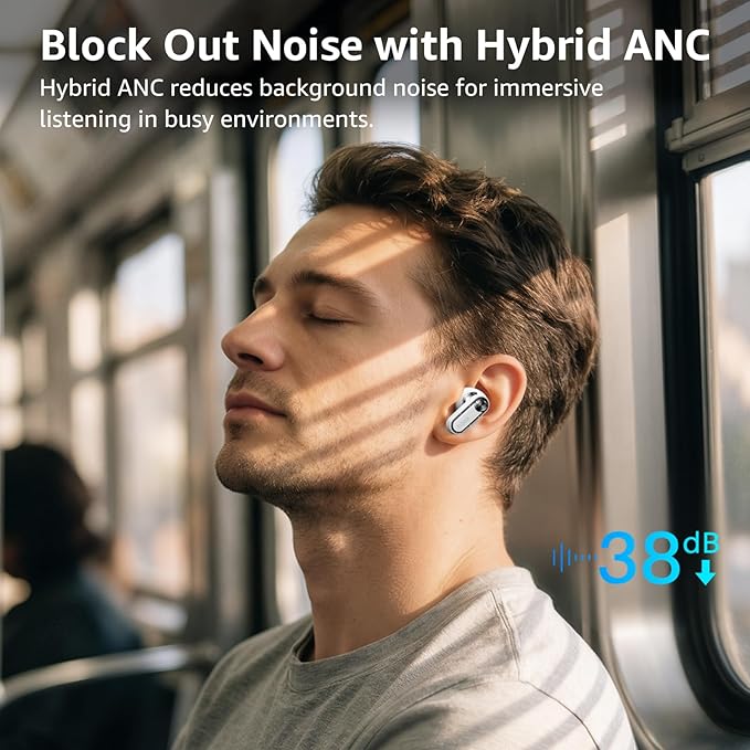 TOZO Crystal Pods Hybrid Active Noise Cancelling Wireless Earbuds, 10mm Drivers Deep Bass, 4 Mics Smart ENC AI Calls, Real-Time AI Translation, 32 EQ via App, Bluetooth 5.4, Crystal Design