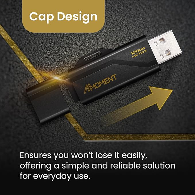 Moment 128GB (4 Pack) MU G03 USB Flash Drive 4-Pack – USB 3.2 Memory Stick with Protective Cap and Keychain Loop, Up to 100MB/s Read, 30MB/s Write – Plug & Play USB Drive for PC, Mac, TV, Car