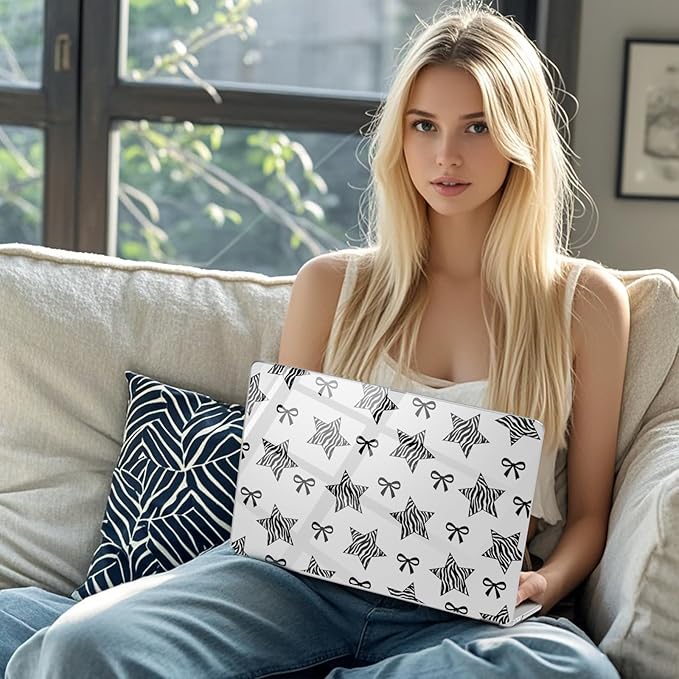 Compatible with MacBook Pro 16 inch Case M5 M4 M3 M2 M1 Pro/Max 2026-2021 A3429 A3428 A3403 A3186 A2991 A2780 A2485, Cute Zebra Stripe Star Bow Protective Hard Shell Clear Cover