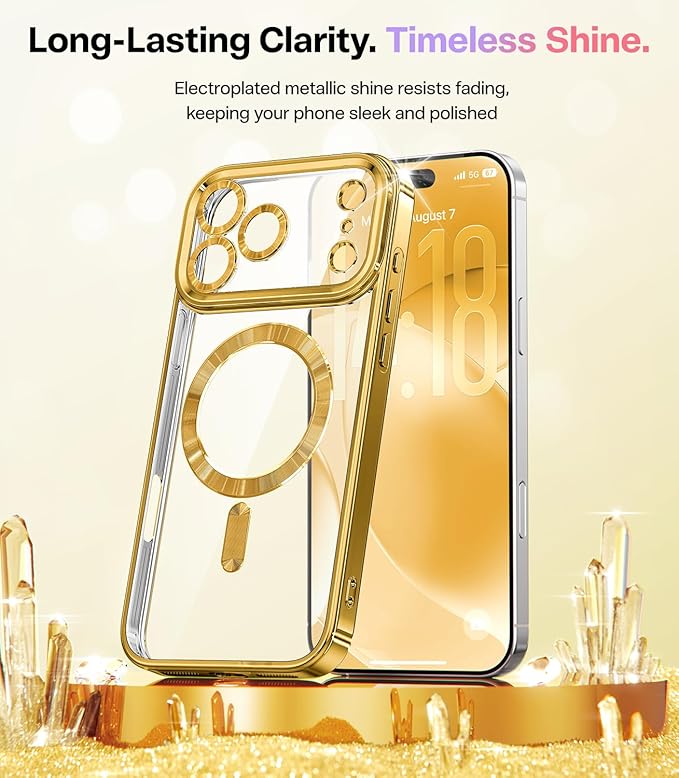 Meifigno Designed for iPhone 17 Pro Max Case 6.9", [Glitter Card & Wrist Strap] [Compatible with MagSafe] [2X HD Screen Protectors] Surround Raised Lens Protection for 17 ProMax Phone Case, Gold