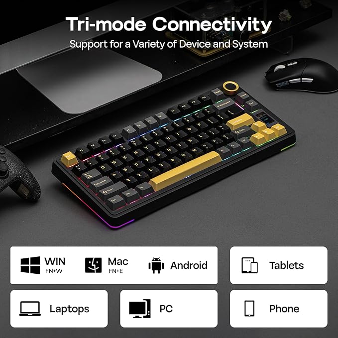 EPOMAKER X Aula EA75 MAX Wireless Gaming Keyboard with Screen & Knob, 5000mAh, Hot-Swap, Lubed Switches, RGB Backlit, Creamy Gasket, 75% Mechanical Keyboard (Black, Reaper Switch)