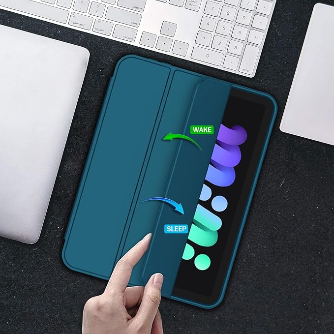 iMieet iPad mini 7 Case 2024 (A17 Pro), iPad mini 6 Case (8.3-Inch,2021 Model), iPad mini 7th/6th Generation Case with Pencil Holder, Trifold Stand Smart Case with Soft TPU Back,Teal
