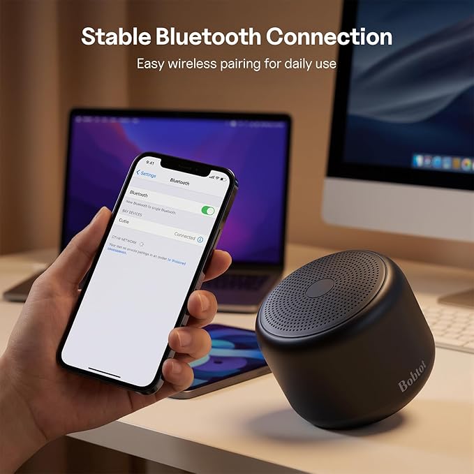 Bobtot Portable Bluetooth Speakers with Strap Easy to Carry, Wireless IPX5 Waterproof Mini Speaker with Loud Stereo Sound, 20 Hours Playtime, Rechargeable Battery, Built-in Microphone, Black