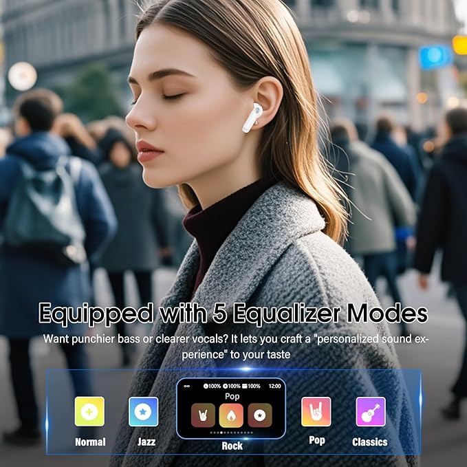 Wireless Earbuds, Bluetooth 5.4 Headphones with Multifunctional Touch Screen, 48H Bass Stereo Ear Buds with ANC/ENC Noise Cancelling/Transparency Mode, IPX7 Earphones with 5 EQ Modes, Ceramic White
