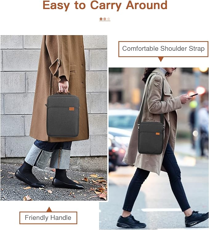 MoKo 9-11 Inch Tablet Sleeve Bag Handle Carrying Case with Shoulder Strap Fits iPad Pro/Air/A16 11 inch,iPad 10th 10.9,i-Pad 9/8/7th 10.2,iPadAir 5/4th 10.9,i-Pad 9.7,Tab S8/S9 11", Black & Gray