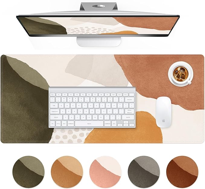 HAOCOO Boho Desk Mat, Computer Desk Pad, Large Mouse Pad for Desk, XXL Gaming Mousepad Cute for Desktop with Non-Slip Base, Waterproof Laptop Keyboard Mat for Office Home, Brown Beige