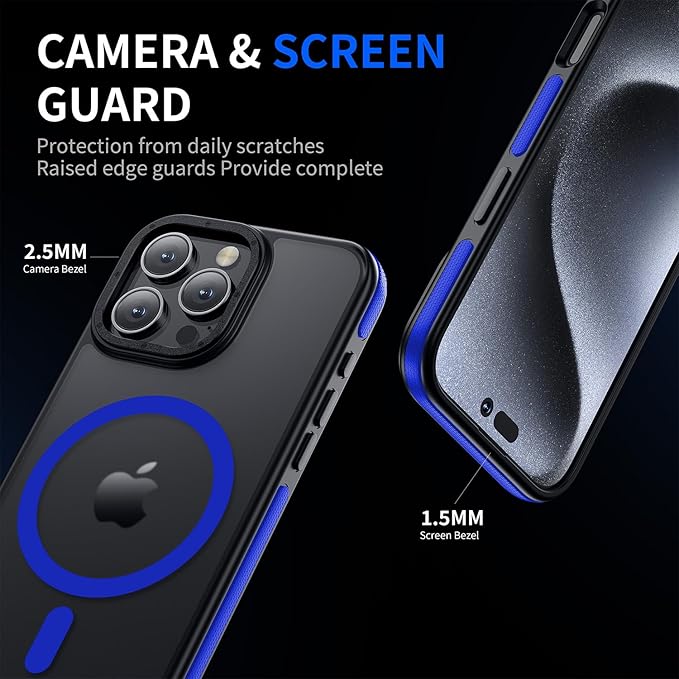 Strong Magnetic for iPhone 16 Pro Max case [10Ft Military-Grade Protection] Compatible with fit MagSafe Shockproof Slim Thin Cover case for iPhone 16 Pro Max 6.9 inch, Bumper Blue