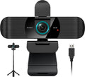 RUWBY QHD 2K Webcam with Built-in Dual Mics, Wide-Angle Lens, Privacy Cover, Tripod Stand, Autofocus Computer Camera, Plug and Play for Desktop PC or Laptop