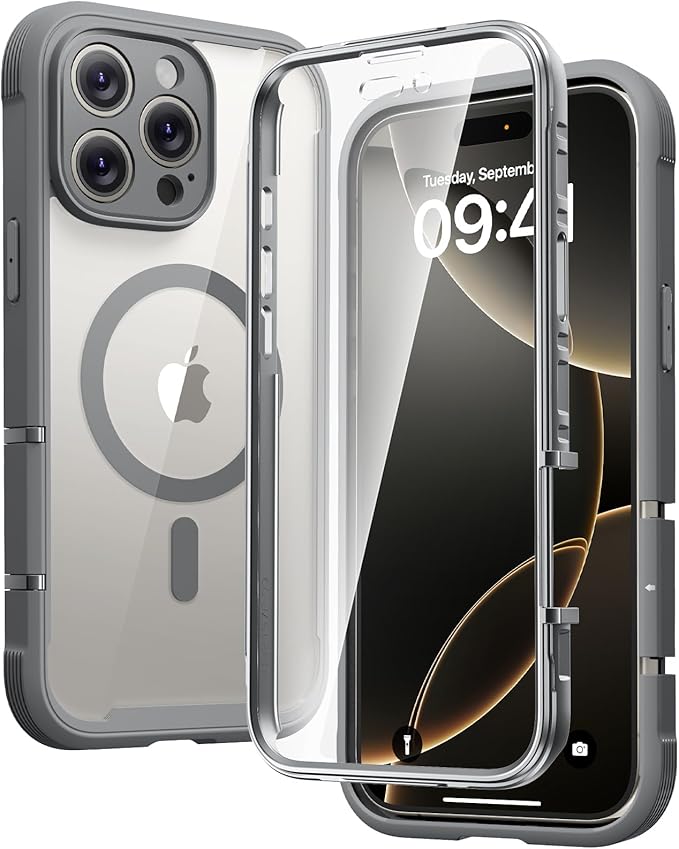 Diaclara Magnetic Designed for iPhone 16 Pro Max Case, Full Body Rugged with Touch Sensitive Anti-Scratch Screen Protector, Compatible with MagSafe, Soft Bumper Case for iPhone 16 Pro Max 6.9'', Gray