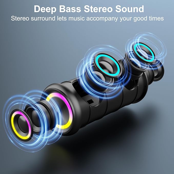 Portable Bluetooth Speaker, Bluetooth 5.4 Wireless Speaker with 20W HD Loud Stereo Sound, 20H Playtime, IP7 Waterproof, LED Lights, TWS Pairing, Built-in Mic, for Outdoor, Party, Home, Gift, Blue
