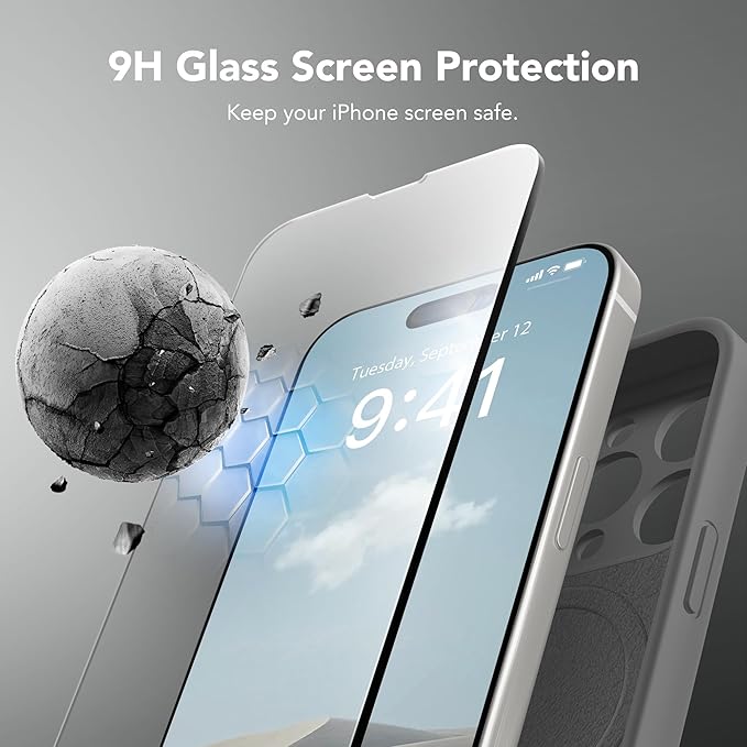 Magnetic for iPhone 14 Pro Max Case, Compatible with MagSafe, [Full Camera Protection][Screen Protector] Silicone Shockproof Protective Phone Case for iPhone 14 Pro Max 6.7", Dark Gray