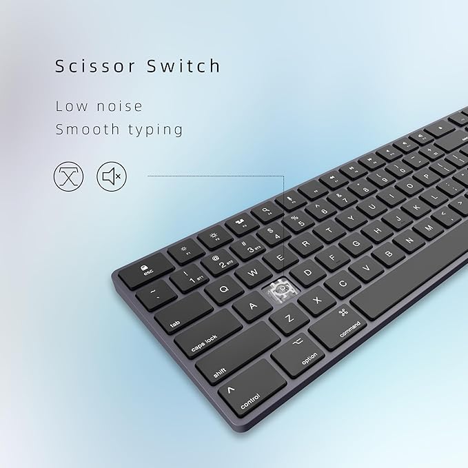 Bluetooth Slim Keyboard for Mac, Aluminum Rechargeable Keyboard Wireless, Low-Profile Silent Flat Key Compatible with Apple iMac, MacBook, Mac and iOS, Full Size - Space Gray