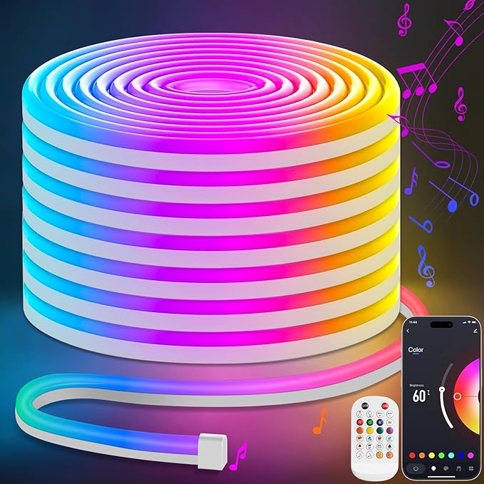 Lamomo LED Neon Rope Lights 32.8Ft, RGB LED Strip Lights Control with App/Remote, Music Sync Color Changing Waterproof Flexible Led Light Strip, Cuttable Gaming 24V Neon Lights for Bedroom Indoor