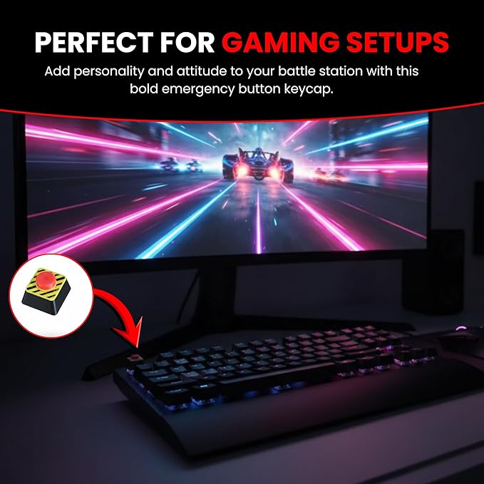 Artisan Custom ESC Keycap for MX Mechanical Keyboard - 2 Pack Emergency Red Panic Button for PC Gaming Keyboard with Hazard Stripe Design, Universal 1u Keycap fits Cherry MX Switches