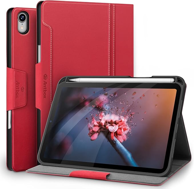 Antbox Case for iPad mini 7 A17 Pro, iPad mini 7th/6th Generation Case (2024/2021) with Pencil Holder Vegan Leather Smart Cover with Auto Sleep/Wake Stand Function