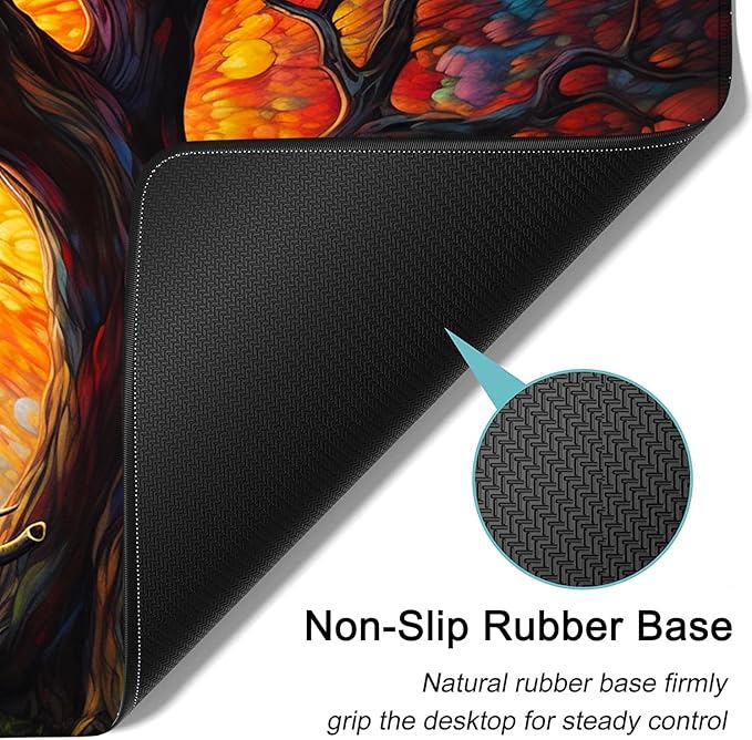 Large Mouse Pad, 31.5 x 11.8in Extended Gaming Mouse Pad with Stitched Edges,XXL Mousepad Protector Non Slip Rubber Base for Office Home Writing Mat, Colorful Tree of Life + Elephant Pattern Desk Mat