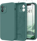 Magnetic for iPhone 12 Case, Compatible with MagSafe, [Full Camera Protection][Screen Protector] Silicone Shockproof Protective Phone Case for iPhone 12 6.1", Midnight Green
