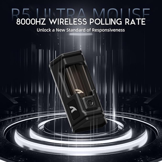 R5Ultra 8K Carbon Fiber Wireless Gaming Mouse with 42,000 DPI -PAW3950 MAX Sensor -Nordic 52840 MCU Chip-39g Ultra-Lightweight -Wired/BT/2.4GHz Wireless Programmable Mice Griptape for PC/Mac(White)