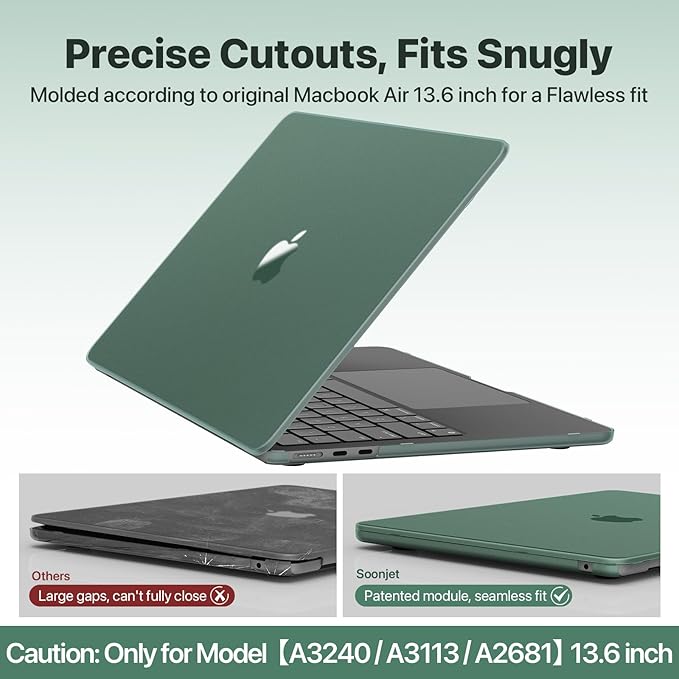 Soonjet Matte Case for MacBook Air 13/13.6-inch (M5/M4/M3/M2, 2022–2026 A3449 A3240 A3113 A2681), Lightweight | Scratch & Fingerprint Resistant | Closes Seamlessly | Ideal for Work, Travel & Study