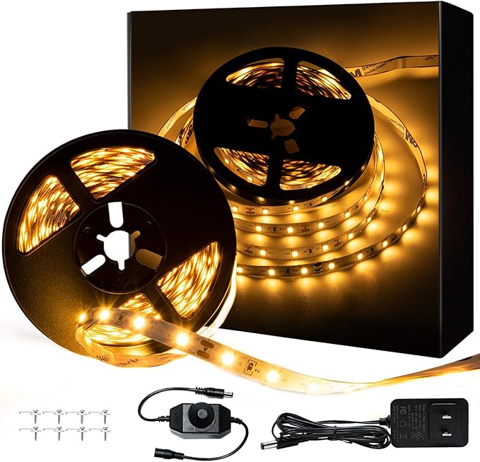 10ft Warm White LED Strip Lights,12V Dimmable Tape Lighting with Infrared Remote,SMD 2835 LEDs Adhesive Ribbon Light,Connectable
