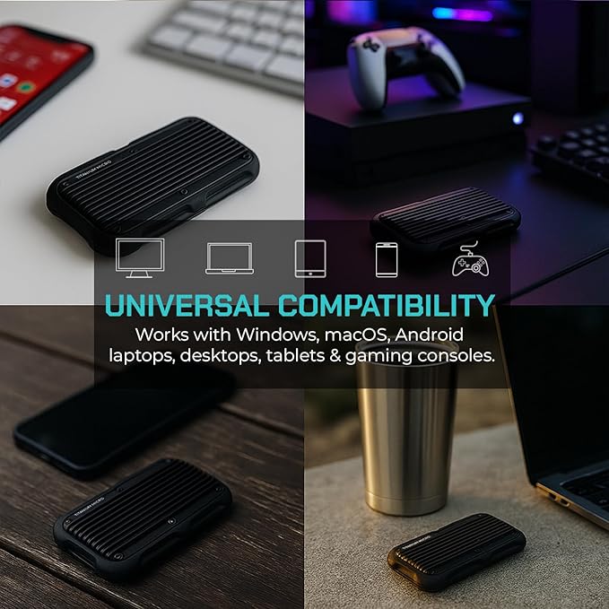 Titanium Micro External SSD 500GB - Mercury Portable SSD, Up to 1000MB/s, USB 3.2 Gen 2 USB-C USBA, Rugged IP66 Water Resistance, Drop Proof, External Solid State Drive Slim and Lightweight Storage