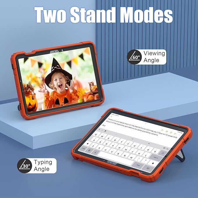 AKABEILA Compatible with Samsung Galaxy Tab S10 FE 2025/Tab S10 Lite 2025 Tablet Case，Lightweight Shockproof Rugged Protective Cover with Kickstand for Kids Children Boys Babies Orange Black