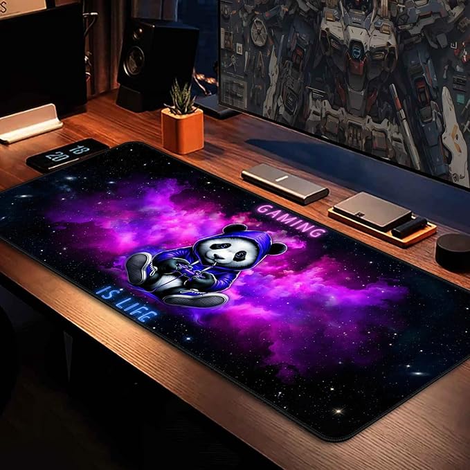 Blacklight Gaming Mouse Pad – UV Reactive Neon Panda Gamer Design, Glow in The Dark RGB Desk Mat, Smooth Precision Surface with Non-Slip Rubber Base for PC & Console Gaming - 31.5" x 11.8"