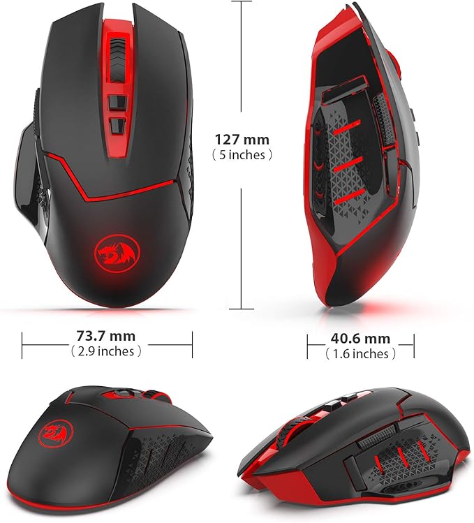 Redragon M690-1 Wireless Gaming Mouse with DPI Shifting, 2 Side Buttons, 2400 DPI, Ergonomic Design, 8 Buttons-Black