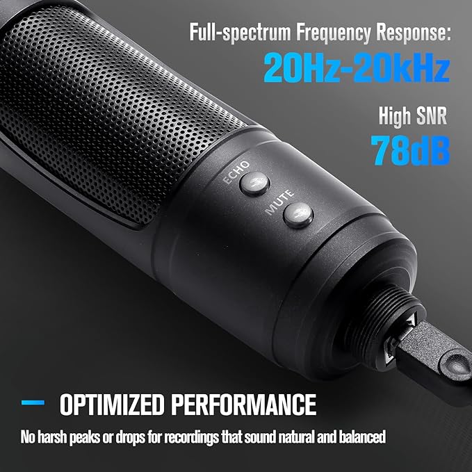 USB Condenser Microphone, Cardioid Condenser Mic with 20Hz–20kHz Frequency Response, Plug & Play USB 2.0 Interface, Compatible with Windows/Mac, Ideal for Podcasting, Recording Studio & Karaoke