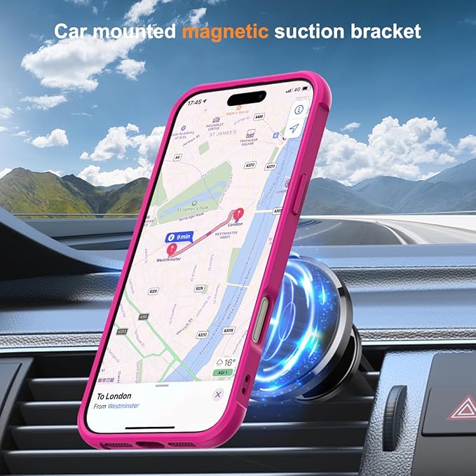 SKYLMW Compatible with iPhone 16 Pro Case with Invisible Magnetic O-Ring Stand Military-Grade Translucent Case for iPhone 16 Pro 6.3" [Compatible with Mag-Safe][Great Grip Feeling], Rose