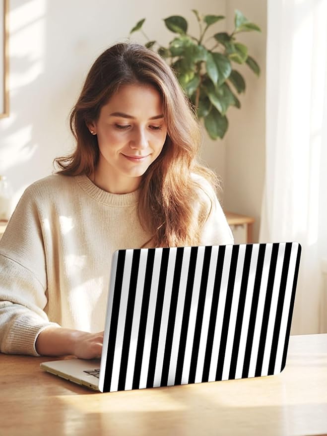 Seorsok Compatible with New MacBook Air 13.6 inch Case M4 M3 M2 2025 2024-2022 Release A3240 A2681 A3113 Touch ID,Cute Striped Plastic Hard Shell Case with Keyboard Cover,Black & White Stripes