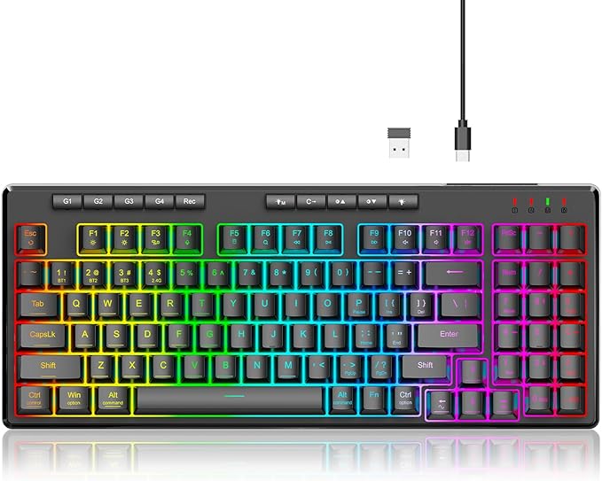 Redragon K517 Pro Wireless Gaming Keyboard, RGB Backlit, Tri-Mode BT/2.4GHz/USB-C, Mechanical Feel 94 Keys Computer Keyboard with 4 Macro Keys, Number Pad, 4000mAh Battery for Win/MAC