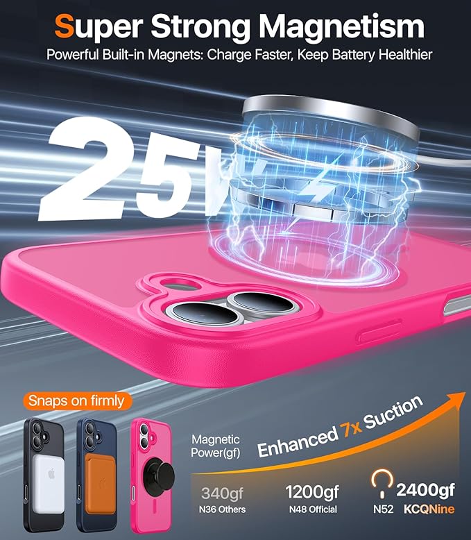 Magnetic for iPhone 17 Case,[Anti-Slip][Compatible with MagSafe][Military Grade Drop Protection] Shockproof Protective Translucent Matte Phone Case for iPhone 17 Case,Hot Pink