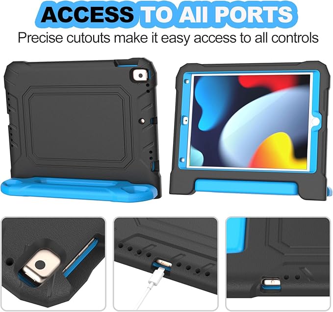 YIHE Kids Case for iPad 10.2 Inch 9th/8th/7th Generation 2021/2020/2019, iPad Pro 10.5 & iPad Air 3, Shockproof Handle Stand Kids Case with Screen Protector for iPad 10.2/10.5 Inch, Black&Blue