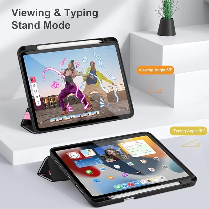 Tuiklol for iPad Pro 11 Inch 4th / 3rd / 2nd / 1st Gen (2022 2021 2020 2018) Case -Built-in Pencil Holder Shockproof Cover Clear Transparent Back Shell with Auto Wake/Sleep, Bow