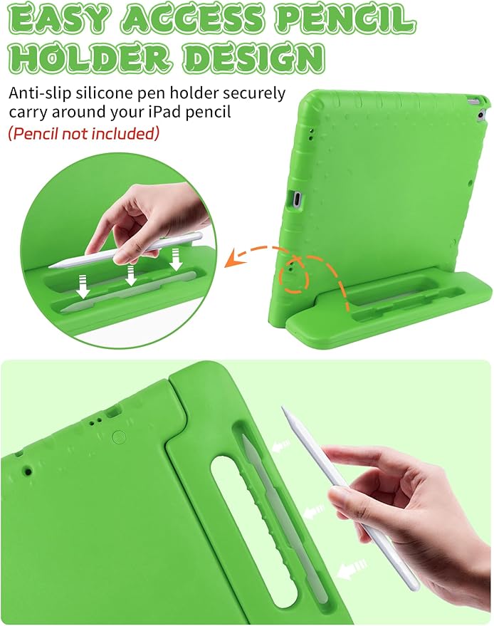 Kids Case for iPad Pro 12.9 2017(2nd Gen)/2015(1st Gen) with Pencil Holder, E-puhate iPad Pro 1st/2nd Generation Case 12.9 inch Shockproof Handle Stand Kids Cover for Child Boys Girls Toddlers(Green)