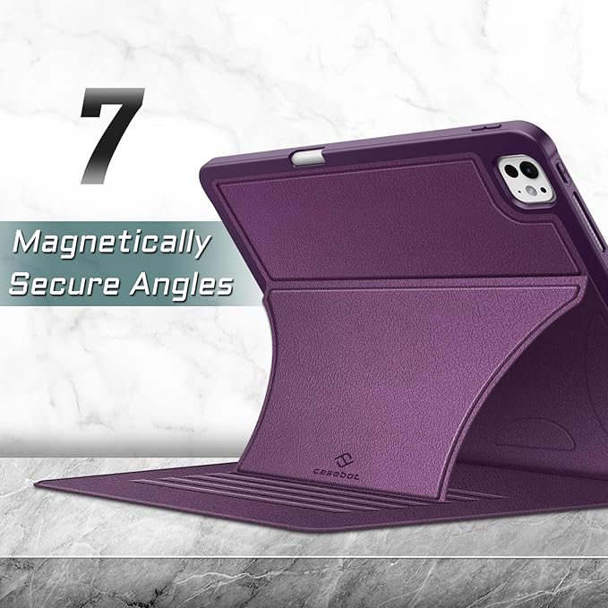 Fintie Magnetic Stand Case for iPad Pro 13-inch (M5) 2025 / (M4) 2024 - Multiple Angles Shockproof Rugged Soft TPU Cover with Pencil Holder, Auto Sleep/Wake, Purple
