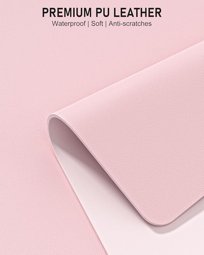 Desk Pad, 30" x 14" PU Leather Non-Slip Desk Mat Large Mouse Pad for Desktop, Waterproof Laptop Computer Writing Mat for Office, Home, Work, Gaming, Light Pink