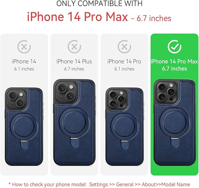 Compatible with iPhone 14 Pro Max Case with Stand, Compatible with MagSafe, Slim PU Leather & Durable TPU Protective Cover Drop-Proof with Tempered Glass Screen Protector 6.7", Blue