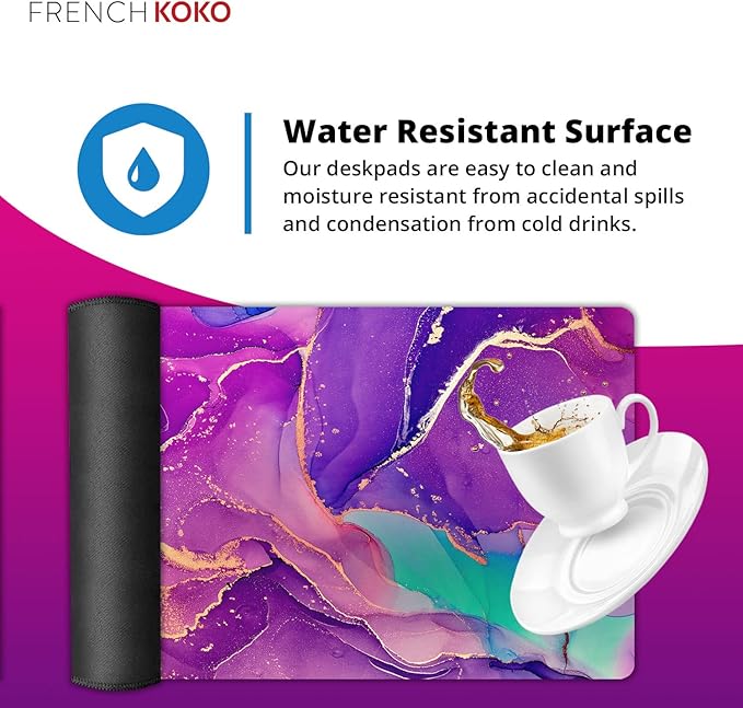 French KOKO Large Mouse Pad Desk Mat Protector Keyboard Pad Desktop Office School Essentials Decor Big Extended Laptop Computer Accessories Pretty Mousepad Women Girls Marble Purple XL 36" x 16.5"