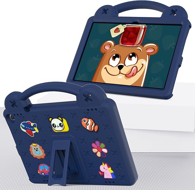 AKABEILA Compatible with ONN 10.1(GEN3) 2022(1000071485)/Amazon Fire HD 10(2021/2023)/Fire HD 10 Plus(2021/2023) Tablet Case, Kids Case with Shoulder Strap & Stand Handle for Girl Kid Gift Navy Blue