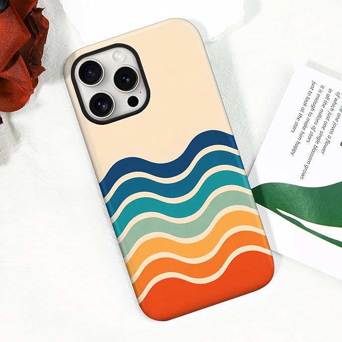 Magnetic for iPhone 15 Pro Case Cute Stripes Phone Case, Shockproof Slim TPU and Hard PC Protective Phone Cover Compatible with MagSafe Designed for Women Girls,Retro Wave