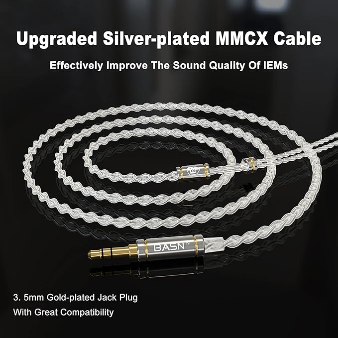 BASN MMCX Triple Driver in-Ear Monitors with Rich Bass, HiFi Stereo IEM Earphones with Upgraded Detachable Cables for Audiophiles Musicians (Porcelain White)